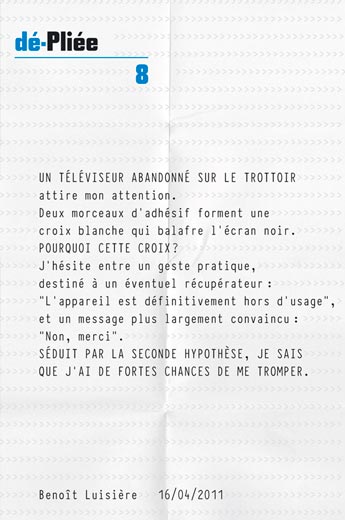 dé-Pliée n°8, Représentations, par Jean-Luc Lacoste, chez F de phosphène.